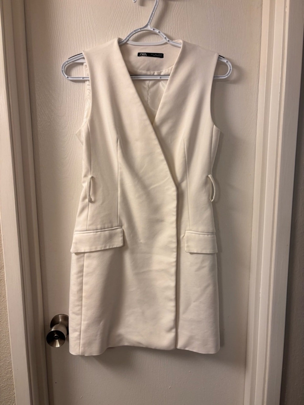 Zara Cream Sleeveless Wrap-Front Mini Dress